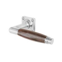 De Oude Deurklink Deurklink Retro palissander geveerd in mat nikkel met vierkant rozet
