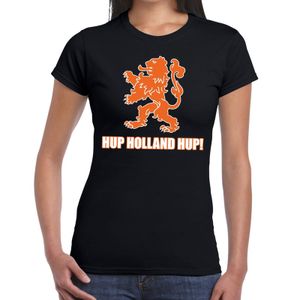 Nederland supporter t-shirt Hup Holland Hup zwart voor dames