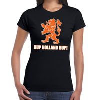 Nederland supporter t-shirt Hup Holland Hup zwart voor dames - thumbnail