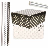 6x Rollen transparante/folie luxe inpakpapier zilveren/gouden stippen pakket - wit/zwart 200 x 70 cm - Cadeaupapier - thumbnail