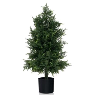 80cm Kunstmatige Dennenboom met Plastic Pot Nep Vormsnoei Ceder met Lichtechte Bladeren Nep Decoratieve Plant voor Binnen Buiten