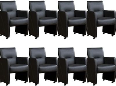 Set van 8 Donkerblauwe leren moderne eetkamerfauteuils Pleasure - Toledo Leer Pacific (donkerblauw leer)
