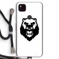 Angry Bear (white): Pixel 4a 5G Transparant Hoesje met koord