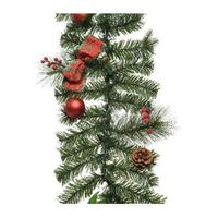 1x Kerst guirlande/slinger groen met rode versiering 180 cm dennenslinger versiering/decoratie   -