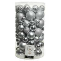 Kerstballen - 100x st - zilver - 4-5-6-7-8 cm - kunststof - grote kerstballenset