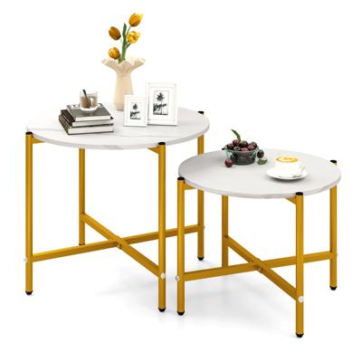Ronde Salontafelset met Metalen Frame Stapelbare Salontafels Bijzettafelset Wit