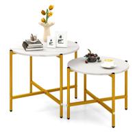 Ronde Salontafelset met Metalen Frame Stapelbare Salontafels Bijzettafelset Wit