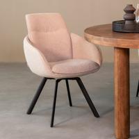 LABEL51 Eetkamerstoel Beauty - Naturel - Boucle - Zwart Metalen Frame