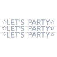 Slinger Lets party - 3x - 205 cm - holografisch - feestslinger - letterslinger - verjaardag versieri