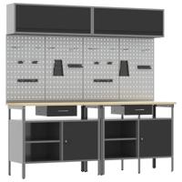 Werkbankset met lade 8 pcs Zwart en Grijs Gepoedercoat staal