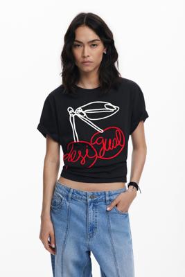 T-shirt met kersenreliëf - BLACK - XL