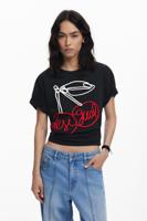 T-shirt met kersenreliëf - BLACK - S