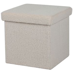 Urban Living Poef Teddy BOX - hocker - opbergbox - creme wit - polyester/mdf - 38 x 38 cm - opvouwbaar   -