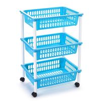 Opberg trolley/roltafel/organizer met 3 manden 40 x 30 x 61,5 cm wit/lichtblauw - Opberg trolley