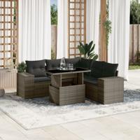 6-delige Loungeset met kussens poly rattan grijs
