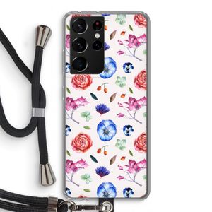 Bloemetjes: Samsung Galaxy S21 Ultra Transparant Hoesje met koord