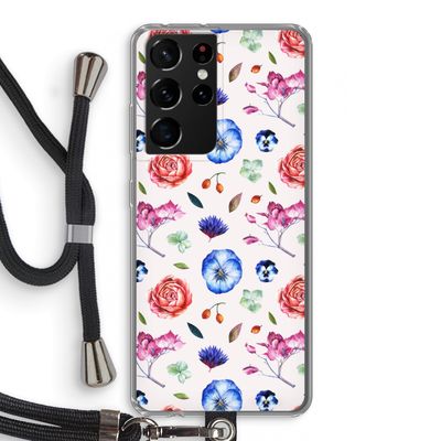 Bloemetjes: Samsung Galaxy S21 Ultra Transparant Hoesje met koord