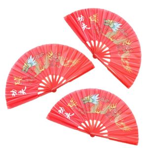 4x stuks handwaaiers/Tai Chi waaiers draak rood polyester