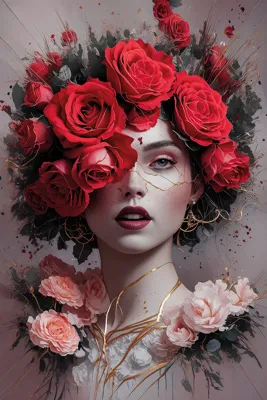 Alexsar Art schilderij Glas art roses lady 70x50cm