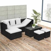 4-delige Loungeset met kussens poly rattan zwart