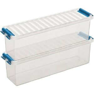 2x Kunststof stapelbare opbergbak 1,3 liter 27 x 8,4 x 9 cm - Opbergbox