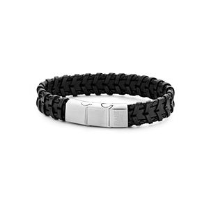 Frank 1967 7FB 0282 Armband staal/leder zwart 20-21 cm