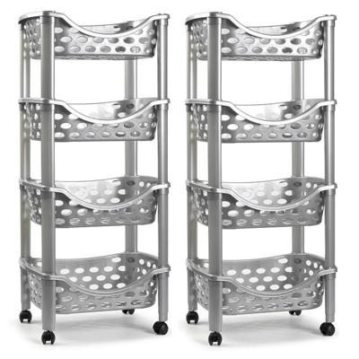 Plasticforte trolley - 2x - keukentrolley op wieltjes - 4-laags - zilver - kunststof - 40 x 88 cm Plasticforte trolley - 2x - keukentrolley op wieltjes - 4-laags - zilver - kunststof - 40 x 88 cm