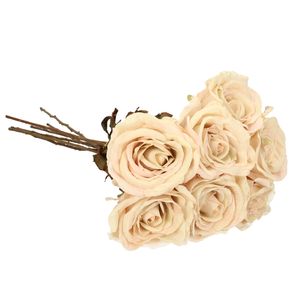 Kunstbloemen boeket roos Calista - 8x - wit creme - 66 cm - kunststof steel - decoratie bloemen