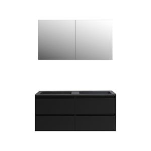 Badkamermeubel BWS Pepper Wastafel Acryl Mat Zwart Incl Spiegelkast 2 Deurs Zonder Krg 120x55x46 cm Mat Zwart