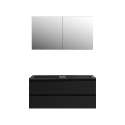 Badkamermeubel BWS Pepper Wastafel Acryl Mat Zwart Incl Spiegelkast 2 Deurs Zonder Krg 120x55x46 cm Mat Zwart