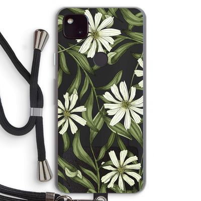 Wit bloemenpatroon: Pixel 4a 5G Transparant Hoesje met koord