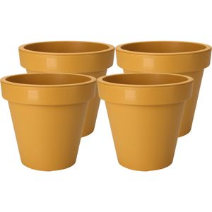 Plantenpot/bloempot - 4x - Tuin buiten - kunststof - okergeel - D25 cm