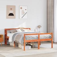 Bedframe met hoofdbord massief grenenhout wasbruin 160x200 cm