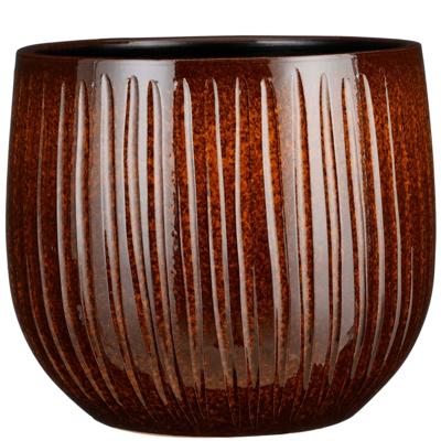 Mica Decorations Plantenpot - keramiek - terra bruin glans/ribbels - D29xH25 cm