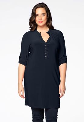 Yoek Tunic grandad collar | Blauw | Maat 54/56