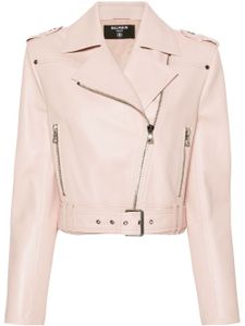 Balmain Pre-Owned veste de moto en cuir à coupe crop - Rose