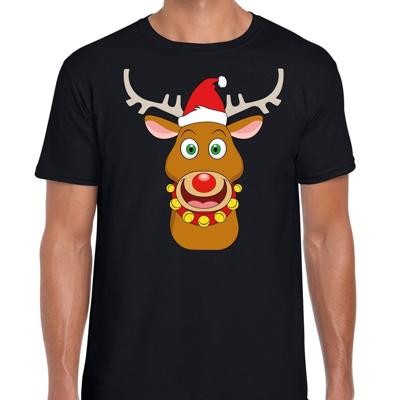 Foute Kersttrui t-shirt - Rendier Rudolf - Rode kerstmuts - zwart - voor heren Foute Kersttrui t-shirt - Rendier Rudolf - Rode kerstmuts - zwart - voor heren