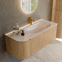 Badmeubel Mondiaz Kurve-Dlux | 115 cm | Meubelkleur Oak | Wastafelkleur Meli | Solid surface | Wasbak rechter zijde spoelbak | 1 kraangat