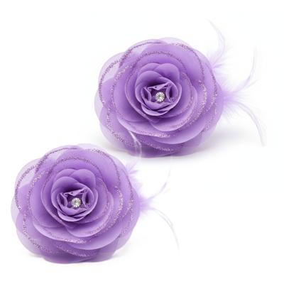 Verkleed Haarbloem - 2x - paars - haarclip Hawaii bloemen - Tropische thema accessoires