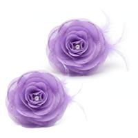 Verkleed Haarbloem - 2x - paars - haarclip Hawaii bloemen - Tropische thema accessoires