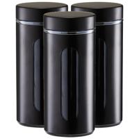 Voorraadpot / blik met venster - 3x - zwart - 1200 ml - glas/metaal - D10 x H23 cm