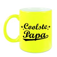 Coolste papa mok / beker neon geel voor Vaderdag/ verjaardag 330 ml   -