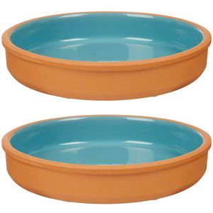 2x stuks tapas/hapjes serveren/oven schaal terracotta/blauw 23 x 4 cm