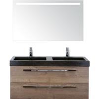 Seville Badmeubelset 120 cm - 2 Laden Tabacco - Wastafel Lucca Dubbel met Sence Spiegel