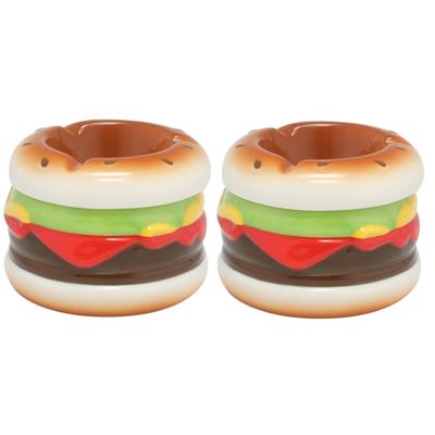 Hamburger asbak - Set van 2x stuks - gekleurd - 7 x 9 cm - rond - dolomiet Hamburger asbak - Set van 2x stuks - gekleurd - 7 x 9 cm - rond - dolomiet
