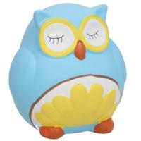 Gerimport Spaarpot Uil - dieren thema - 11 x 12 cm - blauw - keramiek
