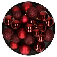 Kerstballen - 30x - donkerrood - 4, 5, 6 cm - kunststof - mat-glans-glitter - Kerstbal - thumbnail