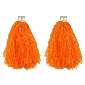 6x Stuks cheerball/pompom oranje met ringgreep 33 cm