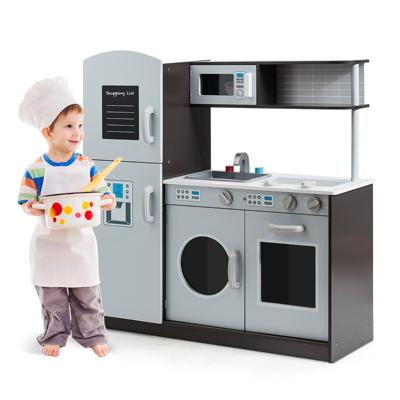 Kinderspeelkeuken in Hout met Gootsteen en Kraan & Fornuis met Klikgeluiden