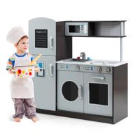 Kinderspeelkeuken in Hout met Gootsteen en Kraan & Fornuis met Klikgeluiden